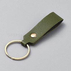 鉄とPUレザーのキーホルダー  長方形  オリーブ  9.5cm&nbsp;KEYC-WH20005-01H