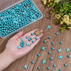 280шт 2 стиля окрашенные синтетические бирюзовые бусины&nbsp;G-PH0003-25A
