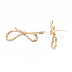 Серьги-гвоздики с бантом из прозрачного кубического циркония&nbsp;EJEW-S199-25G-NF