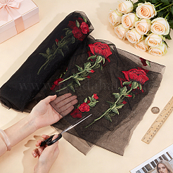 Tela de encaje bordado de rosas de poliéster&nbsp;DIY-WH0622-724B