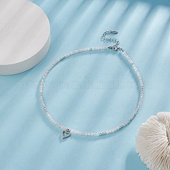 Ожерелье с кулоном в виде сердца из прозрачного кубического циркония с цепочками из бисера из натурального розового кварца для женщин NJEW-JN04271-02