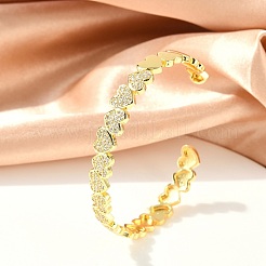 Браслет-манжета со сверкающим сердцем из кубического циркония BJEW-D448-15G-RS