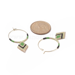 Orecchini a cerchio pendenti con rombi intrecciati con semi di vetro&nbsp;EJEW-MZ00046-02