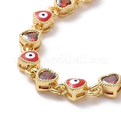 Emaille-Evil-Eye- und Zirkonia-Herz-Gliederkettenarmband&nbsp;BJEW-H555-01D