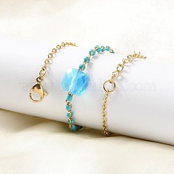 Браслеты-цепочки из стеклянных бусин из нержавеющей стали 304&nbsp;BJEW-A036-14G-01