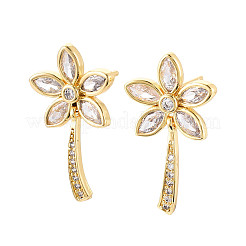 Серьги-гвоздики с цветочным узором из латуни с микропаве из прозрачных кубических цирконий EJEW-T047-50G