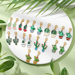 20 шт. 10 стиля подвесные украшения из эмалевого сплава в виде кактуса HJEW-SC0002-14