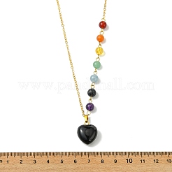 Colliers pour femmes avec pendentif cœur en onyx noir naturel (teint et chauffé) et chaîne en laiton.&nbsp;NJEW-JN06267-02