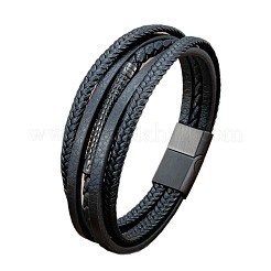 Braccialetti intrecciati a più fili in similpelle nera con chiusura magnetica in acciaio inossidabile 316L per uomo&nbsp;WGFAA79-02