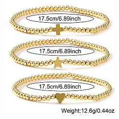 3 minimalistisches Set aus dehnbaren Armbändern aus Messingperlen für Damen&nbsp;ZD2300-4