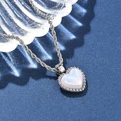 304 нержавеющая сталь паве ракушка сердце кулон веревка цепь ожерелья для женщин&nbsp;NJEW-Z070-02P
