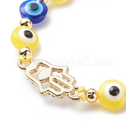 Плетеные браслеты из бисера со стразами и бусами из смолы и хамсы из сплава сглаза для девочек и женщин BJEW-JB08740-02