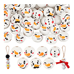 Рождественские печатные деревянные европейские бусы WOOD-PH0003-23