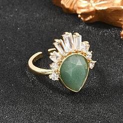 真鍮に天然のグリーンアベンチュリンをあしらった指輪  ティアドロップ  キュービックジルコニア指輪  ゴールドカラー  usサイズ7 1/4(17.5mm)&nbsp;GG-CBACC2B-07G-06