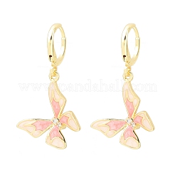 Серьги-кольца с бабочками из латуни с микропаве из прозрачных кубических цирконий&nbsp;EJEW-B154-02G