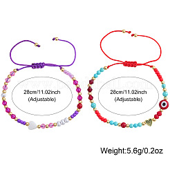 2 pezzo 2 stili braccialetti intrecciati con perline rotonde in vetro&nbsp;VE0130-3