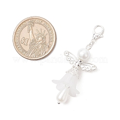 Подвесные украшения из стеклянного жемчуга и прозрачного акрила в виде ангела с крыльями HJEW-JM03898-02