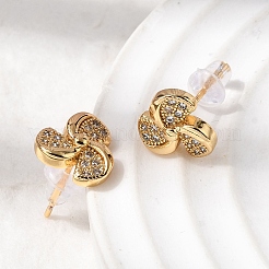 Серьги-гвоздики в форме спирали из латуни с прозрачным кубическим цирконием&nbsp;EJEW-A154-02G