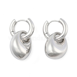 女性用ティアドロップ真鍮フープピアス  プラチナ  36x18x12mm&nbsp;EJEW-U055-18P