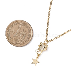 Подвеска в виде кошки со звездой из латуни с микропаве из прозрачных кубических цирконий&nbsp;NJEW-JN05716