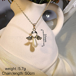 Подвеска-колье с ангелом из европейского искусственного жемчуга с крыльями из сплава для женщин.&nbsp;WH2548-9
