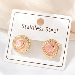 Плоские круглые серьги-гвоздики из нержавеющей стали 304 с эмалью и луной STAS-D368-03G