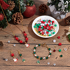 子供向けクリスマスブレスレット作りキット  スター＆ワードアクリル＆ガラス＆プラスチックビーズを含む  クリスマスツリー＆サンタクロース＆トナカイ＆グローブ合金エナメルペンダント  ミックスカラー  ペンダント：8ピース/セット&nbsp;DIY-NB0006-92