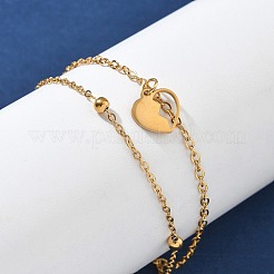 Браслеты-цепочки с подвесками в виде сердца из нержавеющей стали 304 BJEW-M097-01A-G
