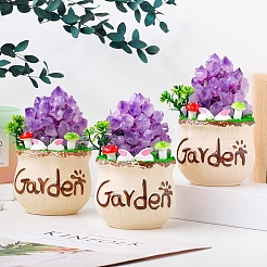 天然アメジストの花のクラスター盆栽  置物家の装飾  治癒のためのレイキエネルギーストーン  130~140mm&nbsp;PW-WG3252E-01
