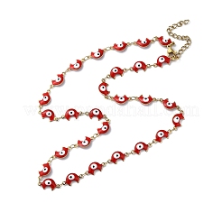 Collana a catena a maglie smaltate con luna e malocchio&nbsp;NJEW-G117-02G