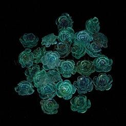 蓄光透明樹脂カボション  暗闇で光るグリッターパウダー入りの花  ミックスカラー  9x9.5x4.5mm&nbsp;RESI-D013-05B