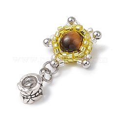 Подвески из бисера цилиндрической формы и натурального тигрового глаза PALLOY-MZ00507-01