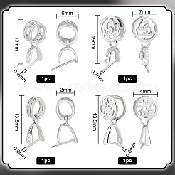 スターリングシルバーのアイスピックピンチベイル4個、4つのスタイル  s925スタンプあり  プラチナ＆シルバー  13~15x2~7mm  穴：3.5~4.8x1.7~4.8mm  ピン：0.6~0.8mm  1個/スタイル&nbsp;STER-PH0001-44