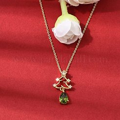 Подвески с микропаве из кубических цирконий в форме рождественской елки из латуни NJEW-L468-01G-B01