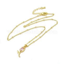 Ожерелья с подвеской из латуни с микропаве и прозрачным кубическим цирконием для женщин NJEW-E106-20G-02