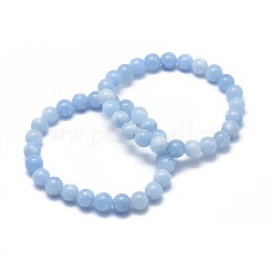 Bracelets extensibles en perles de jade blanches naturelles et teintes&nbsp;BJEW-K212-A-018
