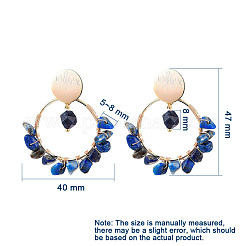 真鍮製ダングルスタンドピアス  チップ天然宝石ビーズ付き  真鍮とプラスチックのピアスバックキャッチ  46.5mm  ピン：0.7mm&nbsp;EJEW-JE04163