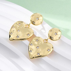 Серьги-гвоздики в форме сердца из латуни с микропаве из прозрачных кубических цирконий&nbsp;EJEW-R025-24G