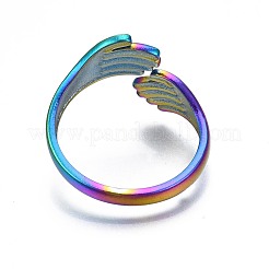 304ステンレススチールハグハンドカフリング  女性のためのレインボーカラーオープンリング  usサイズ5 1/4(15.9mm)&nbsp;RJEW-N038-052