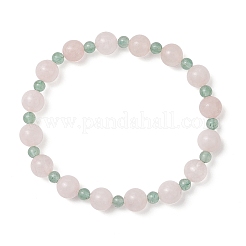 Braccialetti elastici con perline rotonde in avventurina verde naturale e quarzo rosa per donna&nbsp;BJEW-JB11926-01