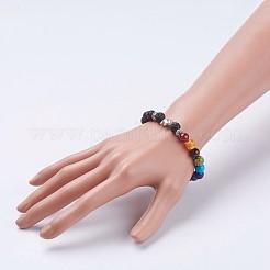 Pulseras elásticas de chakra de cuentas de roca de lava natural&nbsp;BJEW-JB03696