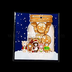 クリスマステーマのプラスチック耐熱皿バッグ  粘着式  チョコレート用  キャンディ  クッキー  正方形  ミッドナイトブルー  130x100x0.2mm  約100個/袋&nbsp;OPP-Q004-04E