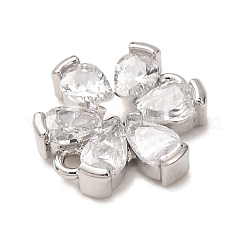 真鍮とラインストーンのコネクターチャーム  花と星のリンク  プラチナ  10x10x2.5mm  穴：1mm&nbsp;RB-CBAFDDC-01P