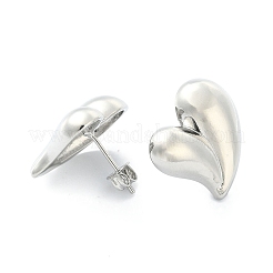 バレンタインデー用ラックメッキ真鍮ハートスタッドピアス  鉛フリー＆カドミウムフリー  プラチナ  19x18.5mm&nbsp;EJEW-Q780-06P