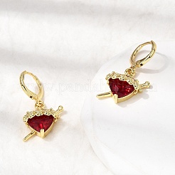 Серьги-кольца из латуни и стекла в форме сердца&nbsp;EJEW-P333-09C-G