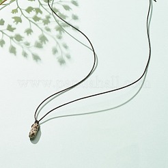 Кулон из натурального далматинского самородка со шнурком из воловьей кожи NJEW-JN03882-02