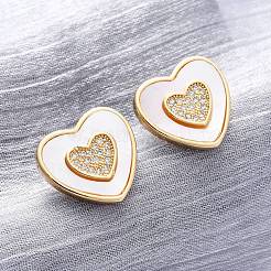 Серьги-гвоздики из латуни с микро-паве и прозрачным фианитом в форме сердца KK-D363-12B-G