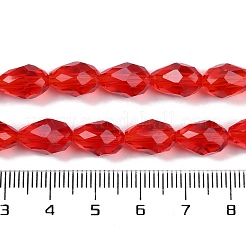 透明ガラスビーズ連売り  多面カット  ティアドロップ  レッド  5~6x4mm  穴：0.9mm  約65~67個/連  15.35~16.14インチ（39~41cm）&nbsp;EGLA-N013-T4mm-D12