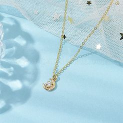 Collane con ciondolo a forma di stella di luna con pavé di ottone placcato a cremagliera per donne&nbsp;NJEW-JN05000