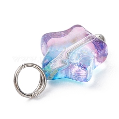 スプレー塗装されたガラスのペンダント  真鍮パーツ  スターのチャーム  カラフル  13.5~14x8x4mm  穴：3mm&nbsp;PALLOY-JF02337-01